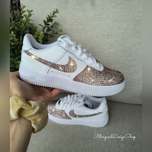 Custom bling Nike Air Force 1 with pink rhinestone crystals Women's Shoes
